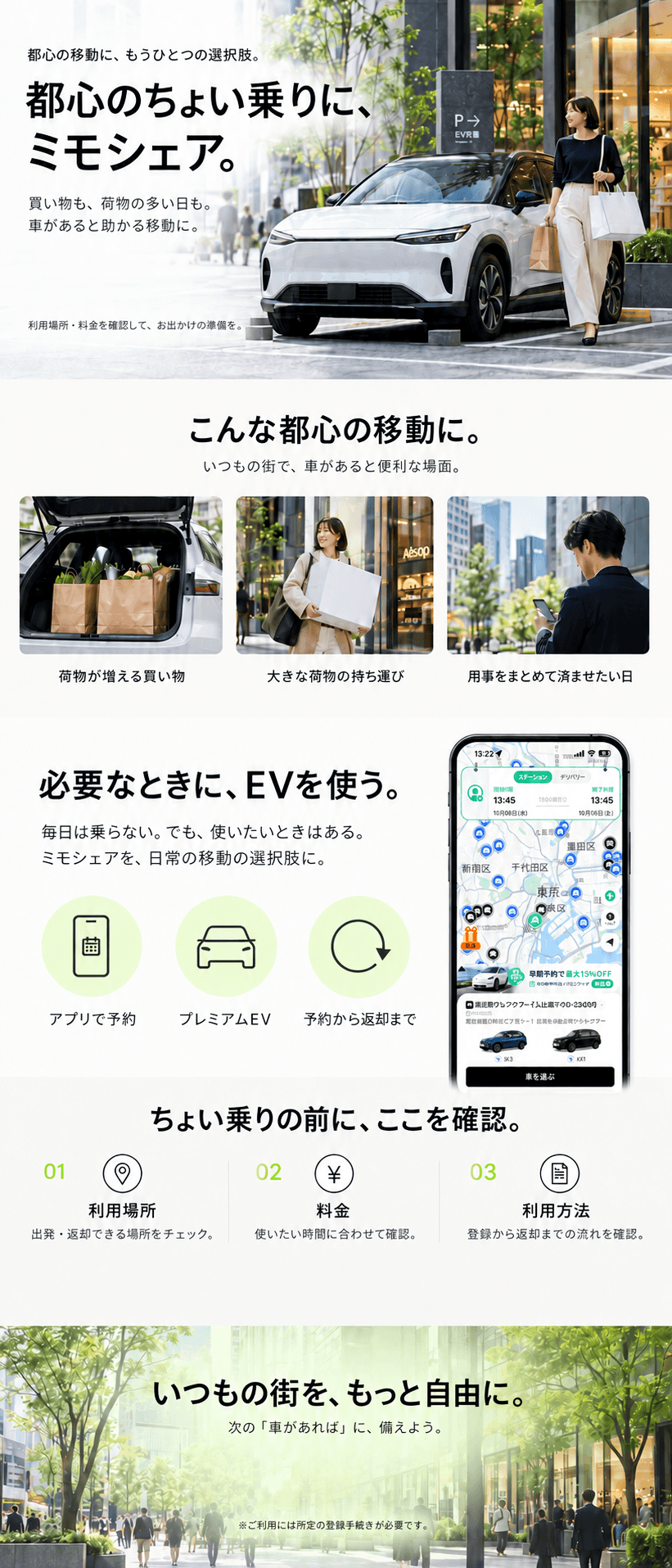 都心のちょい乗りに出、ミモシェア。